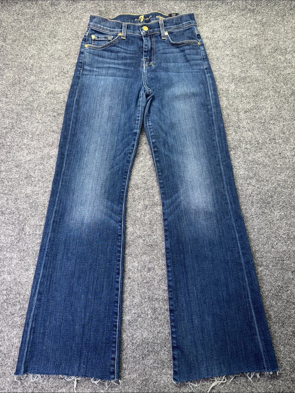 7 For All Mankind Dojo Raw Hem Dark Blue Wide-Leg Flare Jeans